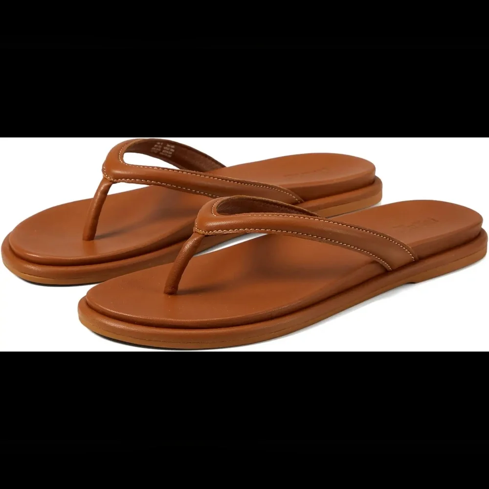 OLUKAI Tiare Fox Leather Flip Flops Size 7 - Picture 1 of 15